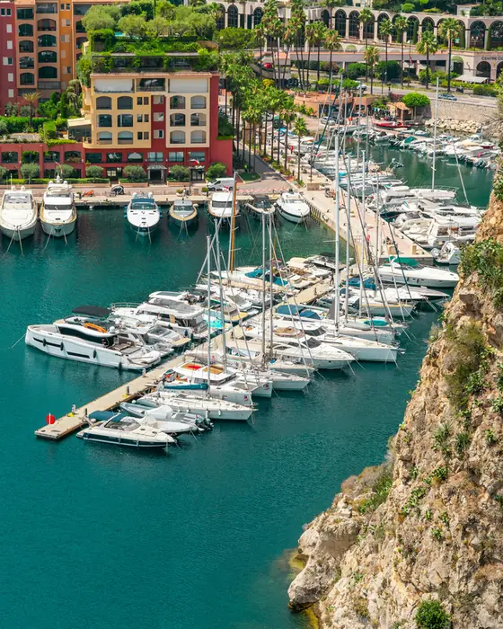 Yachts moored in a Mediterranean marina
